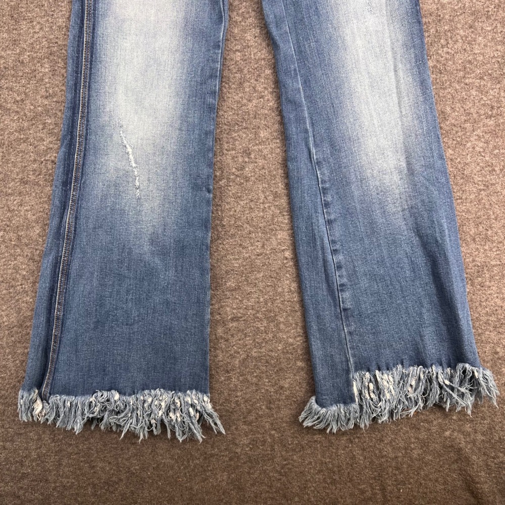 Tricot Womens High Rise Flare Jeans Medium Wash Frayed Fringe Hem Size 11/29 - Picture 4 of 16